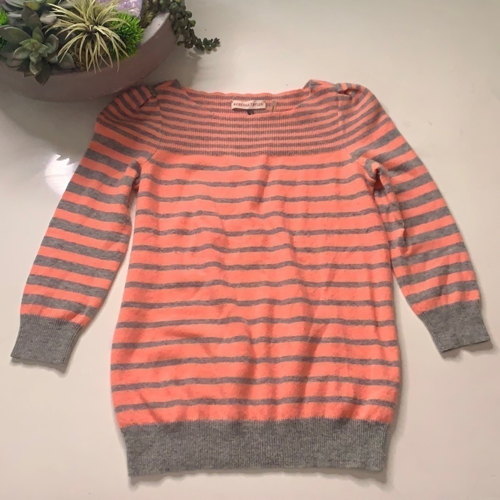 Rebecca Taylor Small Puff 3/4 Sleeve wool cashmere pullover sweater coral grey